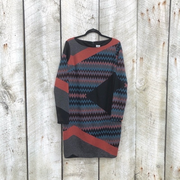 Cache | chevron color block long sleeve midi dress - Picture 1 of 4